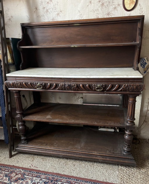 Antique French Side Board Server with Marble