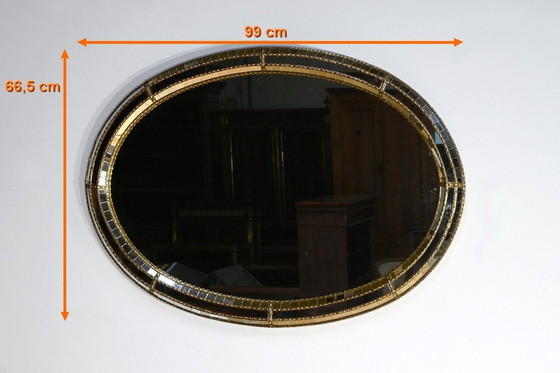 Image 1 of Oval Glazed Brass Mirror, Hollywood Regency Style - 1970