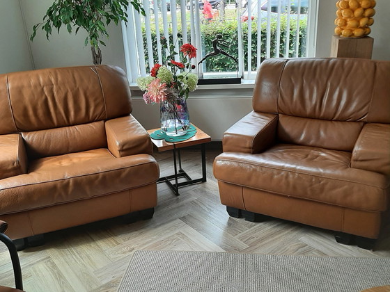 Image 1 of 3x Leather Cherbourg Tanipico Pallisander Chairs/Bank