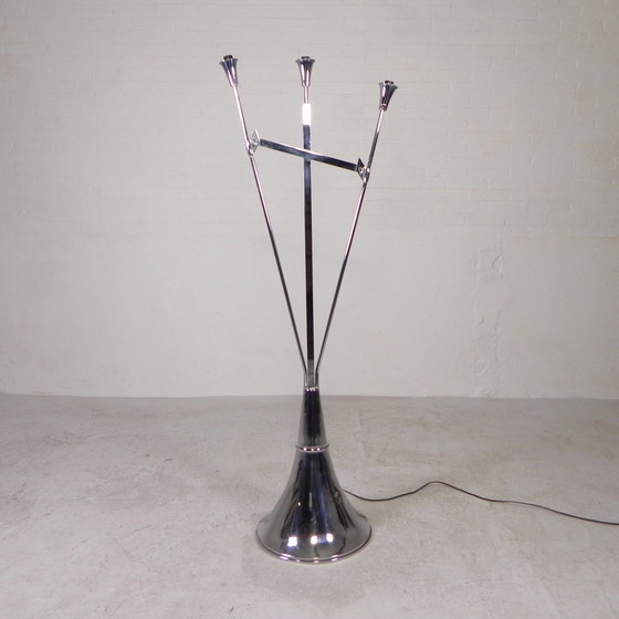 Image 1 of Standing Chromed Lamp In Art Deco Style, Jules Dewaele Bruxelles, 1950s