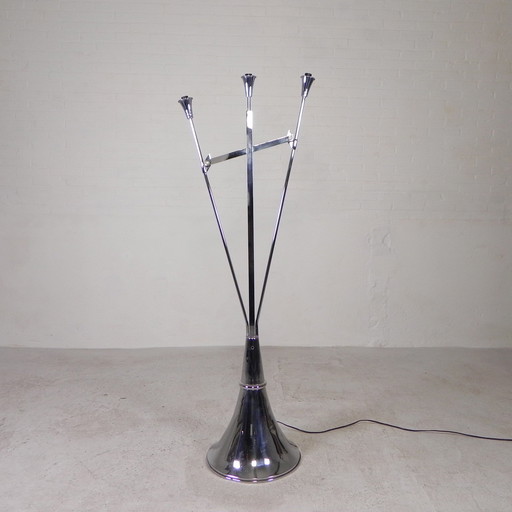 Standing Chromed Lamp In Art Deco Style, Jules Dewaele Bruxelles, 1950s