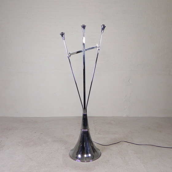 Image 1 of Standing Chromed Lamp In Art Deco Style, Jules Dewaele Bruxelles, 1950s