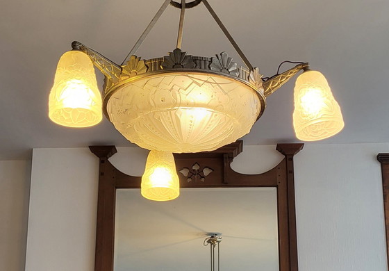 Image 1 of Art Deco chandelier Muller Frères Lunéville 1930