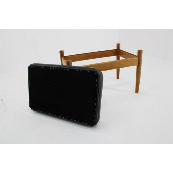 Image 1 of Vintage leather and beech stool, Denmark 1960