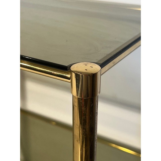 Image 1 of Coppia di estremità di divani vintage in ottone con piani in vetro fumé, 1960