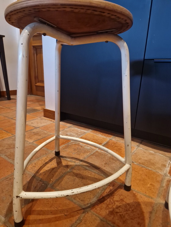 Image 1 of 2 Vintage Industrial Stools, Studio Stool, School Stool Stackable