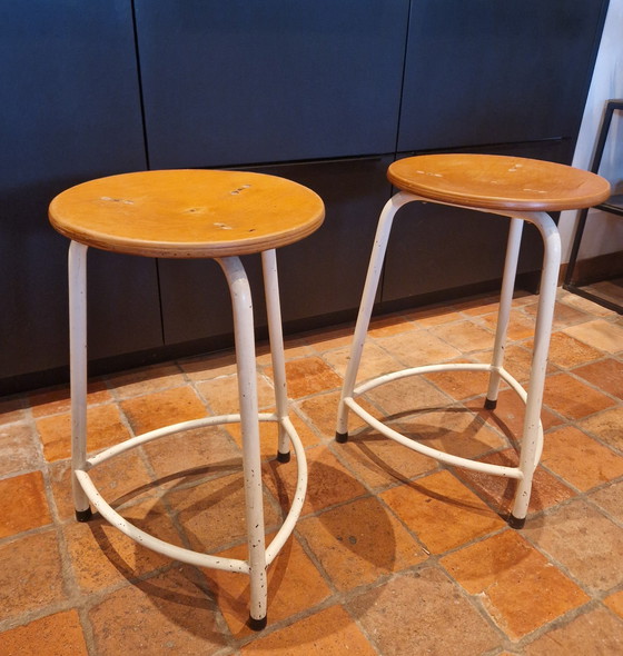 Image 1 of 2 Vintage Industrial Stools, Studio Stool, School Stool Stackable