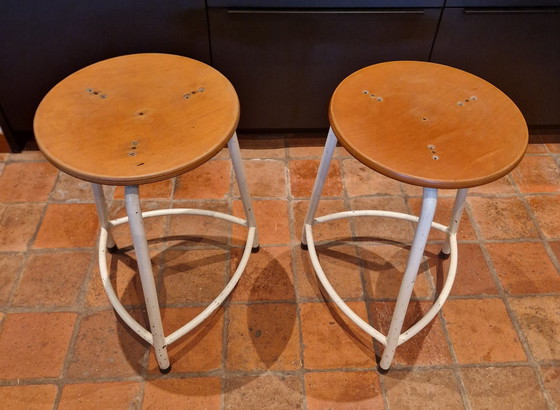 Image 1 of 2 Vintage Industrial Stools, Studio Stool, School Stool Stackable