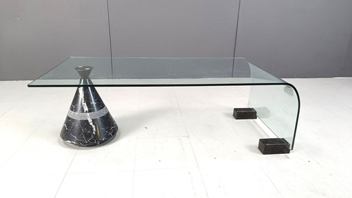 Postmodern black marble and glass coffee table, 1980s