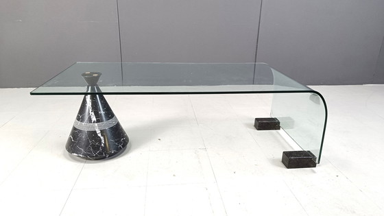 Image 1 of Postmodern black marble and glass coffee table, 1980s