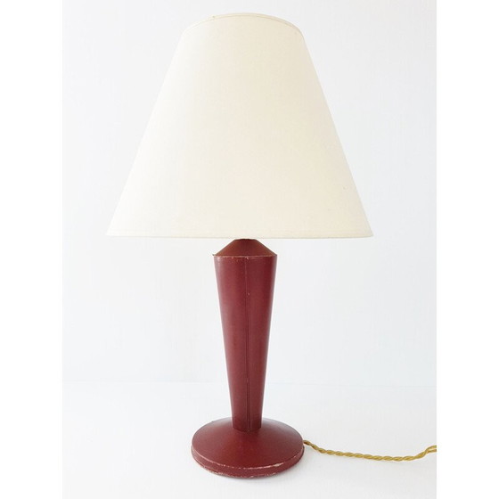 Image 1 of Lampada da tavolo vintage in pelle rossa