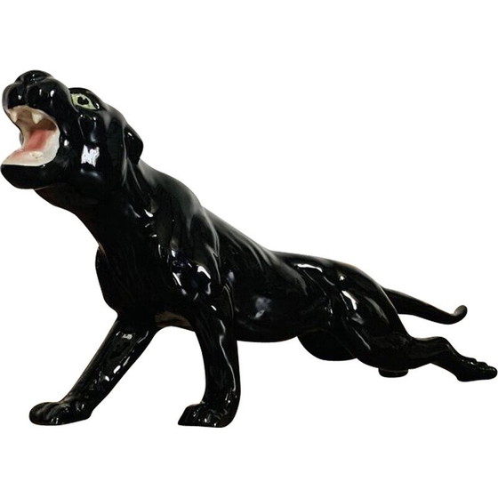 Image 1 of Vintage black ceramic panther with green eyes from Monaco
