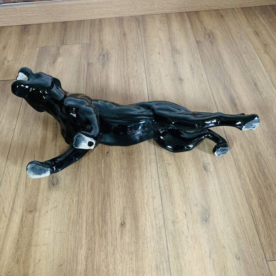 Image 1 of Vintage black ceramic panther with green eyes from Monaco