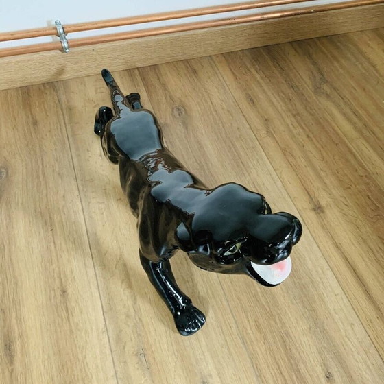 Image 1 of Vintage black ceramic panther with green eyes from Monaco