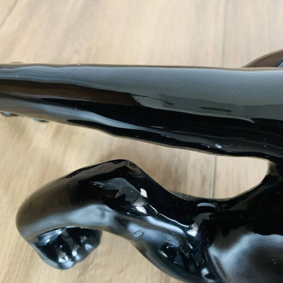 Image 1 of Vintage black ceramic panther with green eyes from Monaco