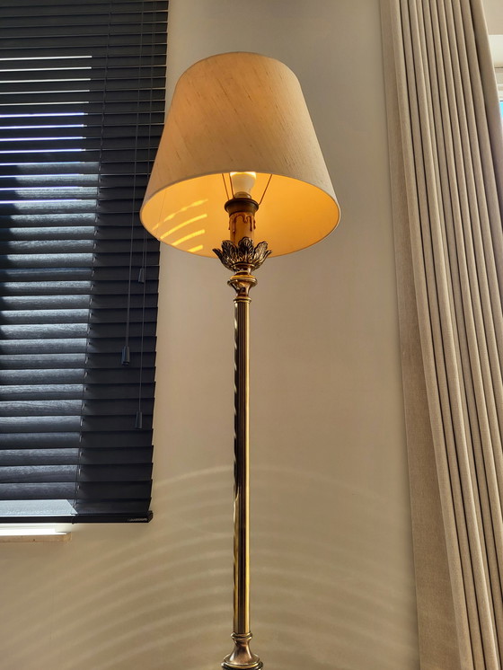 Image 1 of Hollywood Regency brass pineapple floor lamp