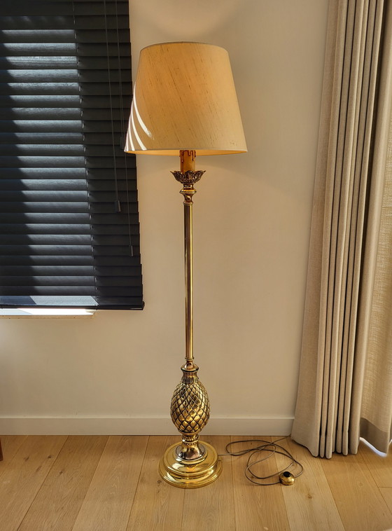 Image 1 of Hollywood Regency brass pineapple floor lamp