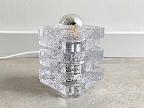 Image 1 of 1x Glass Peill & Putzler table lamp, German ice glass light