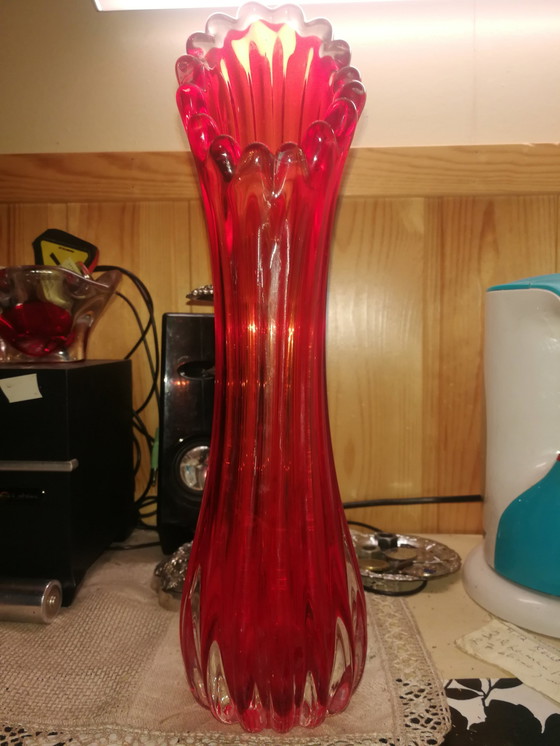 Image 1 of Murano Red Glass Vase