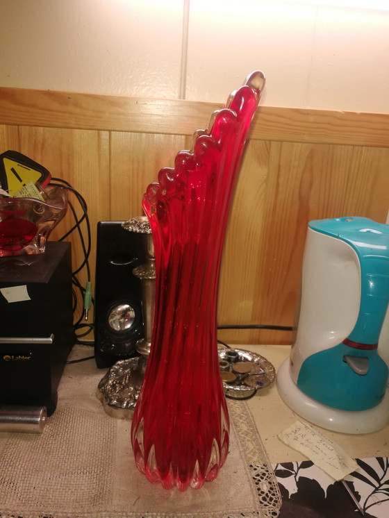 Image 1 of Murano Red Glass Vase