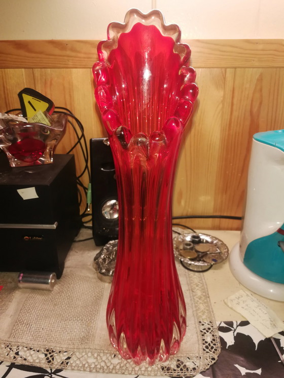 Image 1 of Murano Red Glass Vase