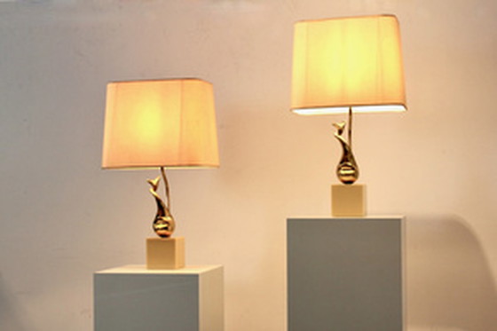 Image 1 of Exclusive Philippe-Jean Brass Art Sculpture Table Lamps, Signed