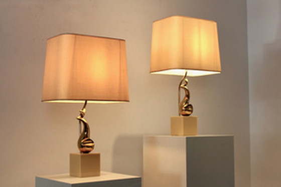 Image 1 of Exclusive Philippe-Jean Brass Art Sculpture Table Lamps, Signed