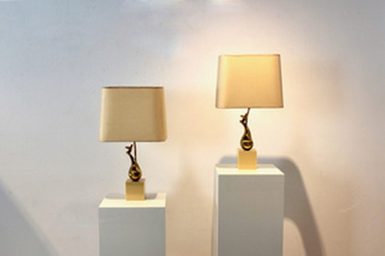 Image 1 of Exclusive Philippe-Jean Brass Art Sculpture Table Lamps, Signed