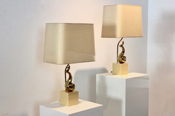 Image 1 of Exclusive Philippe-Jean Brass Art Sculpture Table Lamps, Signed