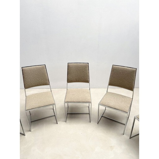 Set of 5 vintage chrome and boucle fabric chairs, Italy 1970