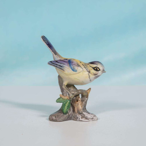 Vintage porcelain bird figurine blue tit, bleu tit bird