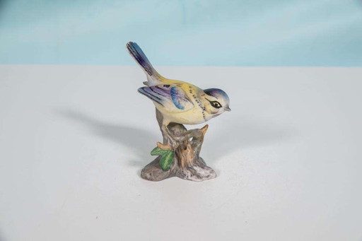 Vintage porcelain bird figurine blue tit, bleu tit bird