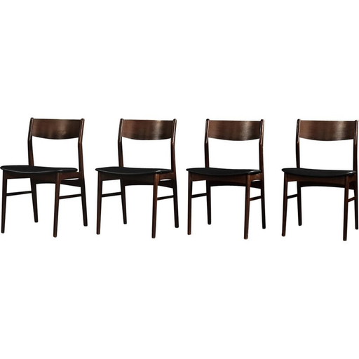 Set of 4 vintage Scandinavian dining chairs in beechwood and rosewood, Denmark 1960s
