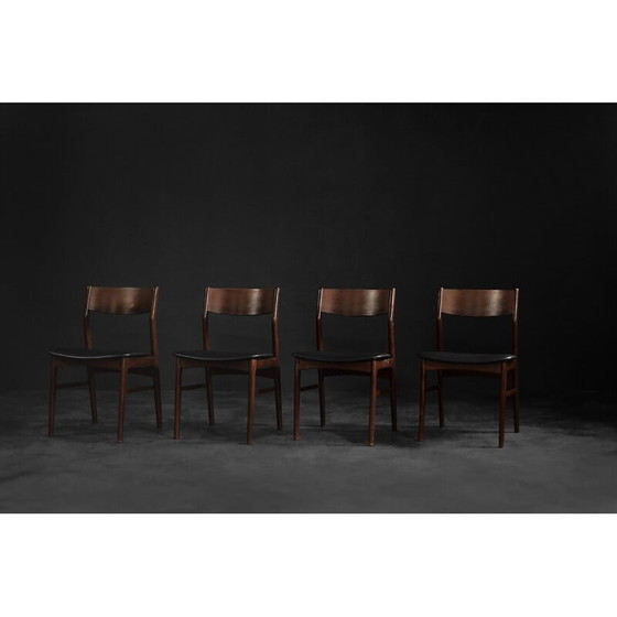 Image 1 of Set of 4 vintage Scandinavian dining chairs in beechwood and rosewood, Denmark 1960s