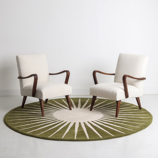 Pair De Fauteuils Des Années 60 Retapissés Bouclette Blanc