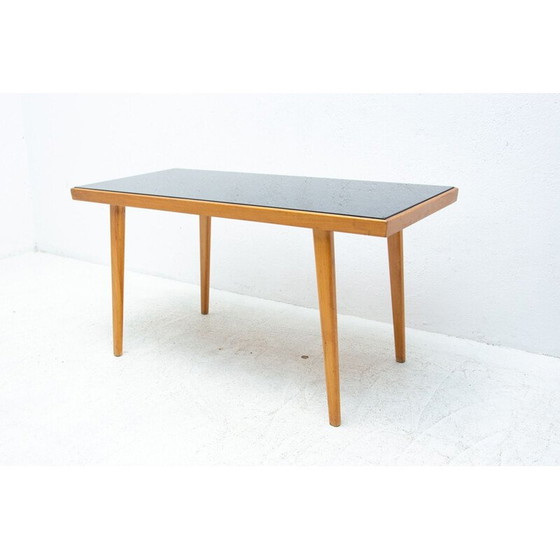 Image 1 of Vintage coffee table in opaxite glass and wood by Interiér Praha, Czechoslovakia 1960