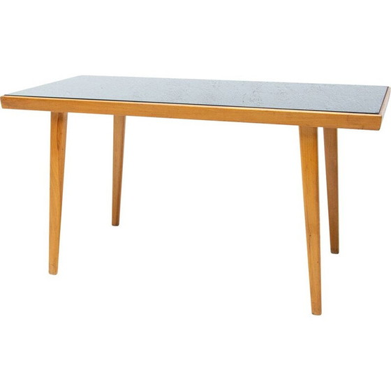 Image 1 of Vintage coffee table in opaxite glass and wood by Interiér Praha, Czechoslovakia 1960