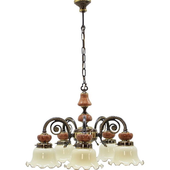 Image 1 of Set of 6 vintage brass chandeliers, Germany 1980