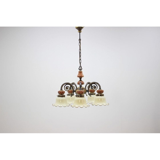 Image 1 of Set of 6 vintage brass chandeliers, Germany 1980