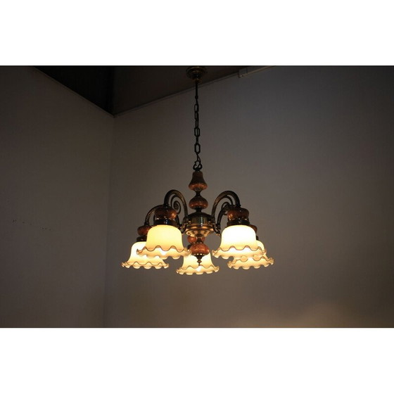 Image 1 of Set of 6 vintage brass chandeliers, Germany 1980