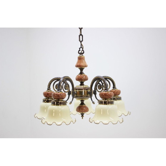 Image 1 of Set of 6 vintage brass chandeliers, Germany 1980