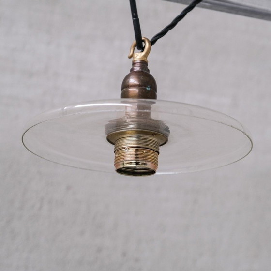 Image 1 of Set of 6 vintage brass and glass pendant lamp, Netherlands 1950