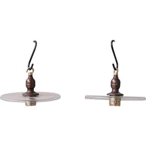 Set of 6 vintage brass and glass pendant lamp, Netherlands 1950