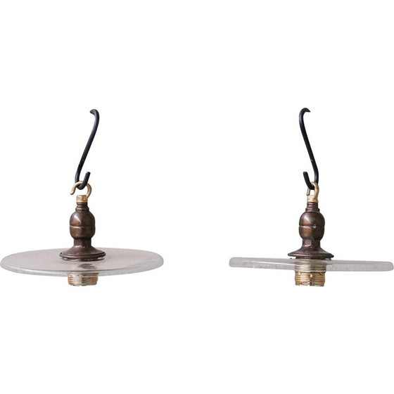 Image 1 of Set of 6 vintage brass and glass pendant lamp, Netherlands 1950