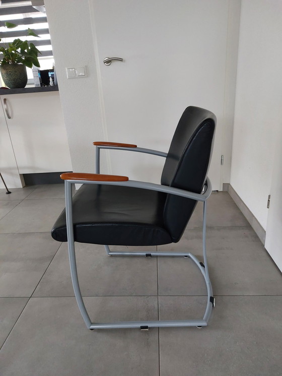 Image 1 of 4X Chairs Riant Stoutenbeek Black Leather/Beech Wood