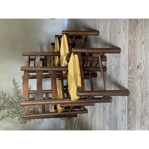 Set of 6 vintage straw chairs by Georges Robert, France 1950