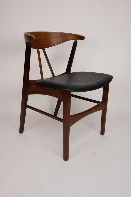 Set Of 4 Danish Teak Chairs With Black Skai Upholstery