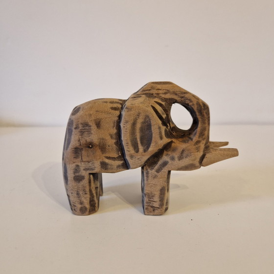 Image 1 of 1970s Wooden Elephant Statue Wood Carving Lawk