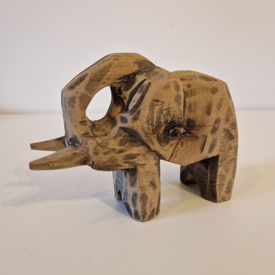 Image 1 of 1970s Wooden Elephant Statue Wood Carving Lawk