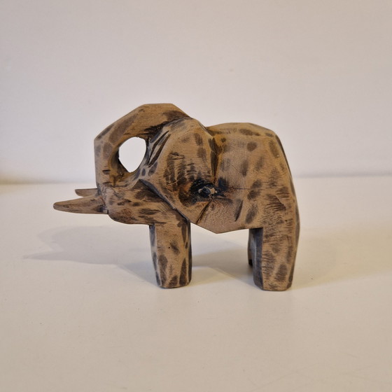 Image 1 of 1970s Wooden Elephant Statue Wood Carving Lawk